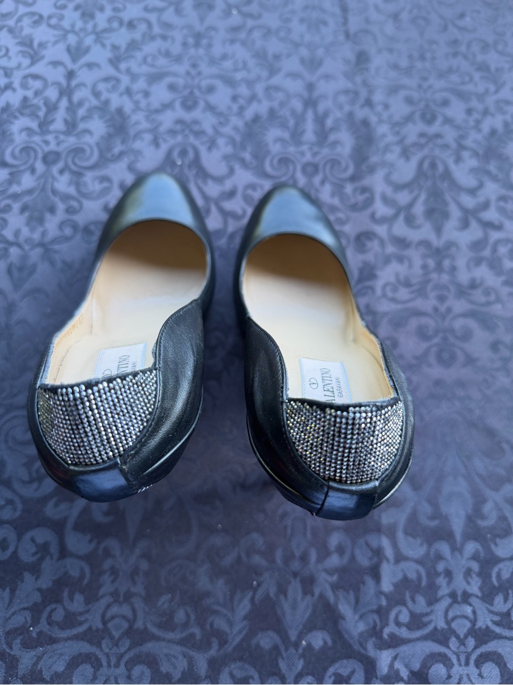 VALENTINO GARAVANI Black Leather Crystal Diamanté Stiletto Pumps Heels EU 37